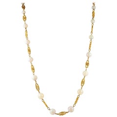 Art Nouveau Opal Beads Gold Necklace