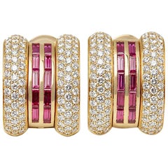 Chopard 18 Karat Yellow Gold Ruby & Diamond Clip-On La Strada Earrings