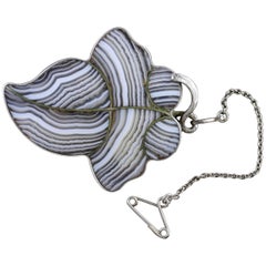 Antique Victorian Scottish Silver Plaid Leaf Brooch, circa 1860