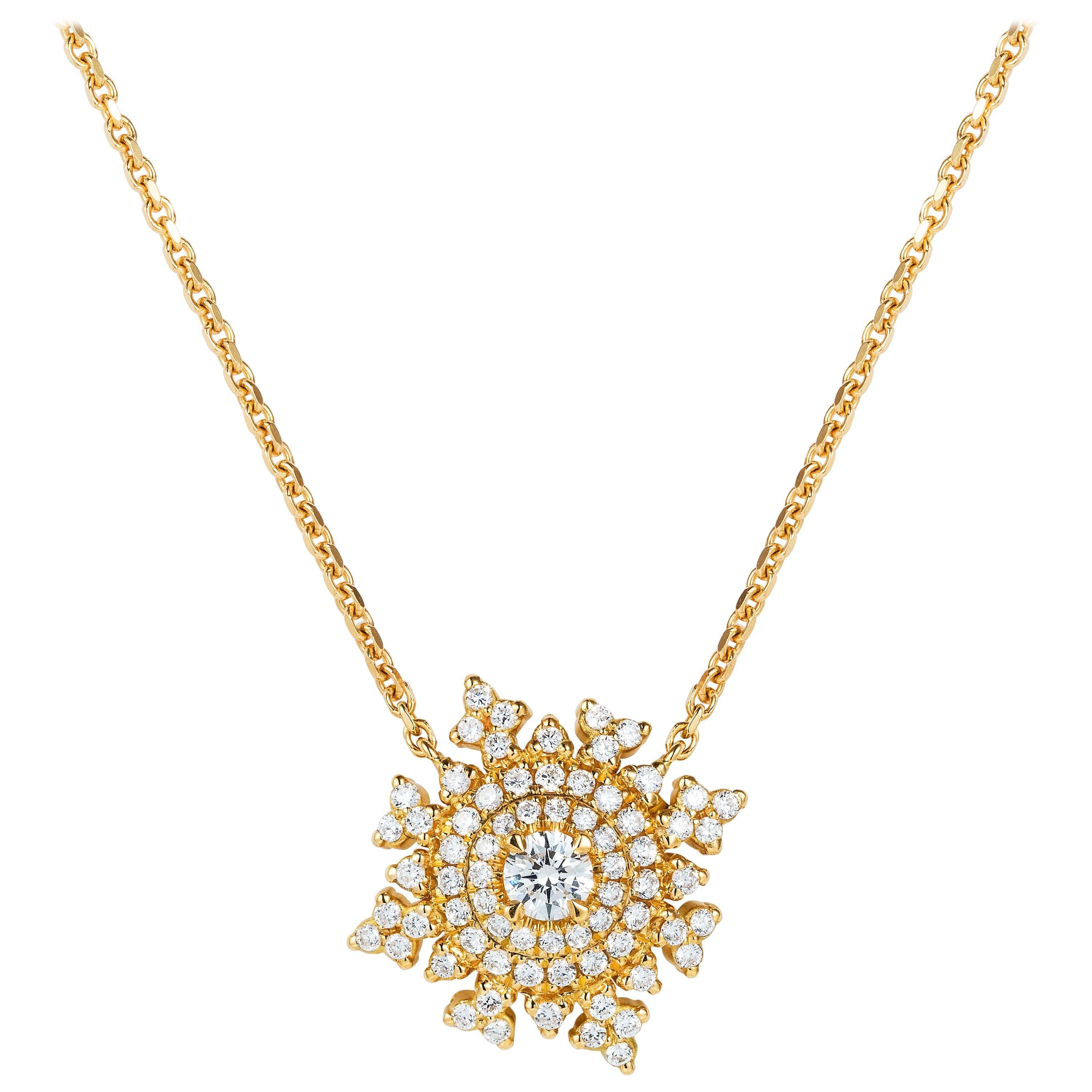 Nadine Aysoy Petite Tsarina 18 Karat Yellow Gold and Diamond Necklace For Sale