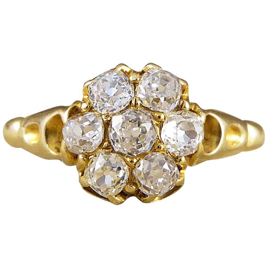 Victorian Antique Flower Cluster Diamond 18 Carat Gold Ring