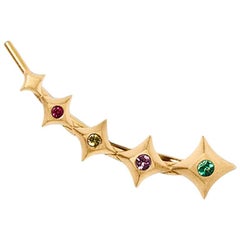 Gold Multicolored Sapphire Star Earring