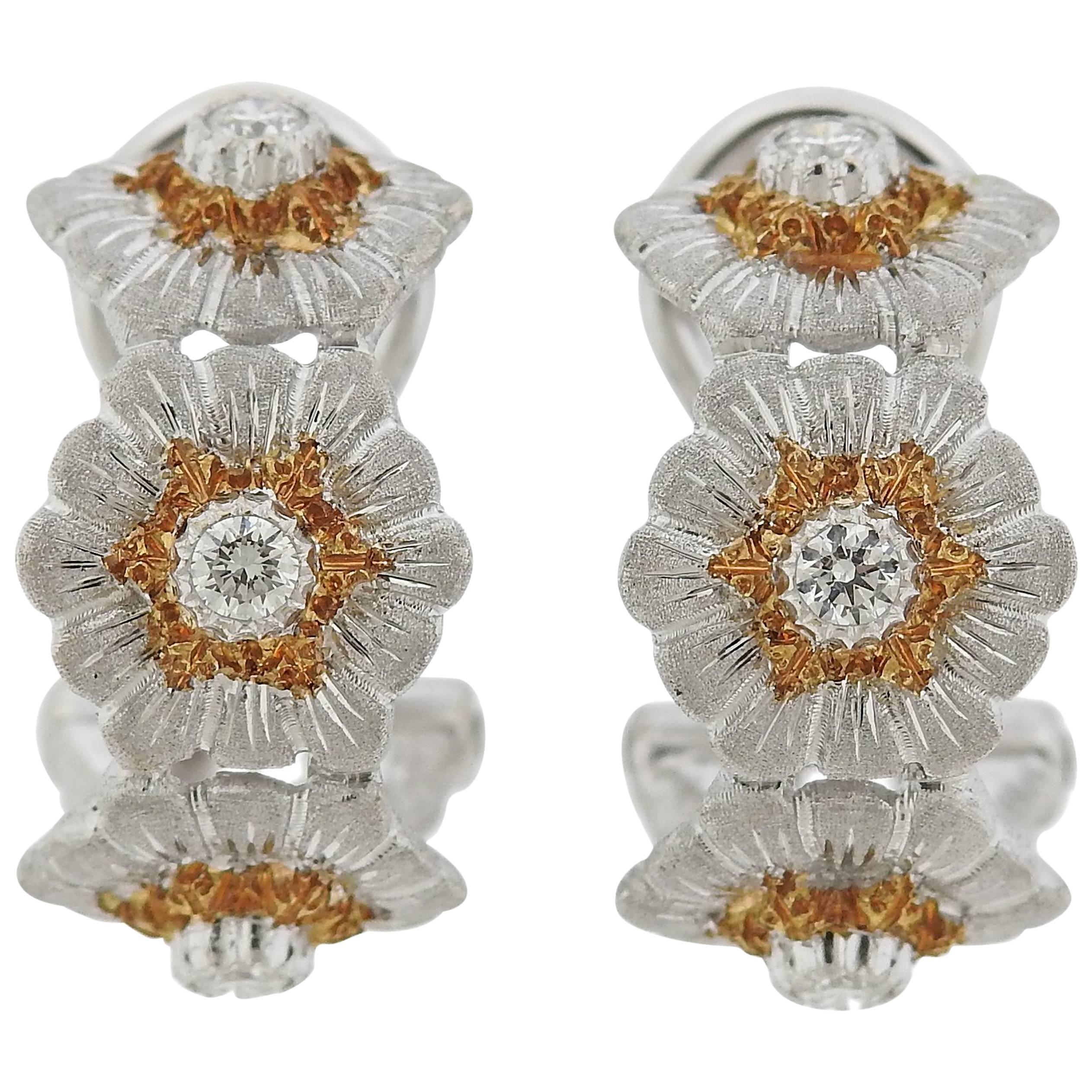 Buccellati Diamond Gold Flower Hoop Earrings For Sale