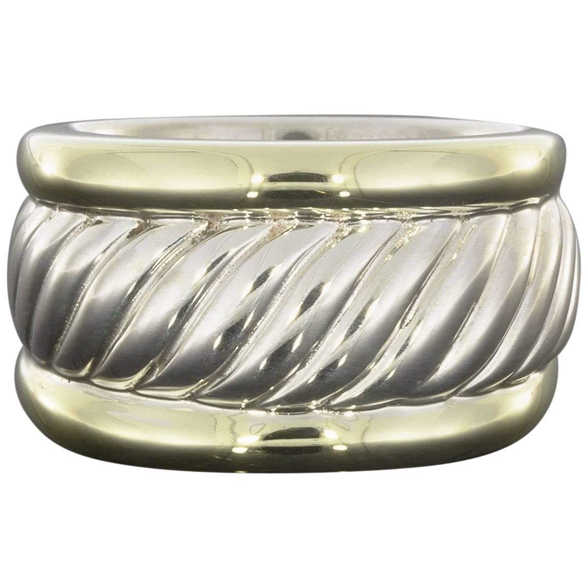 David Yurman Gold and Sterling Silver Cable Cigar Thoroughbred Ring