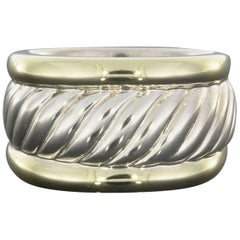 David Yurman Gold and Sterling Silver Cable Cigar Thoroughbred Ring