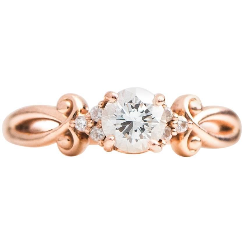1950s Diamond and 14 Karat Rose Gold Engagement Ring