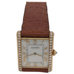 Cartier Yellow Gold Factory Diamond Tank Manual Wristwatch