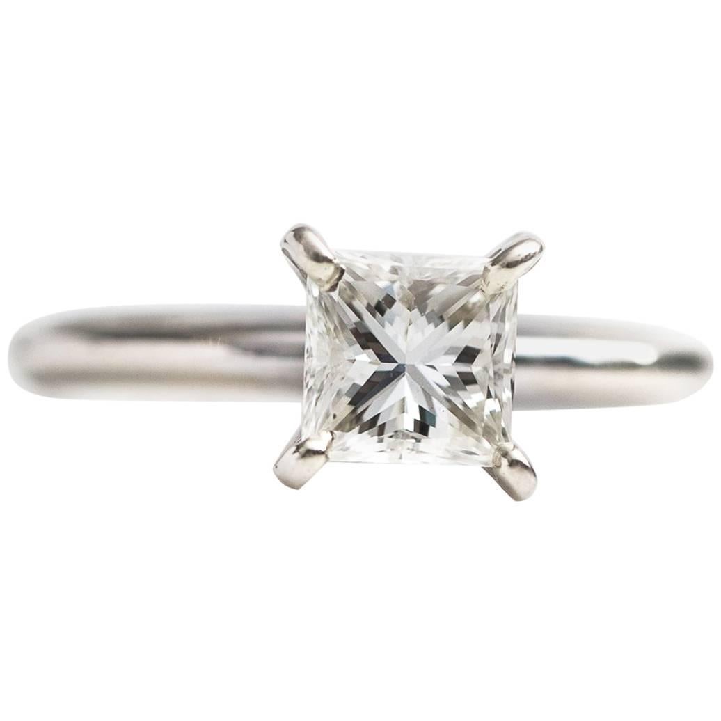 1 Carat Princess Cut Diamond and 14 Karat White Gold Solitaire Engagement Ring