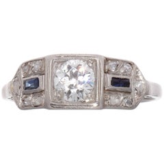 Art Deco Diamond Sapphire Platinum Ring