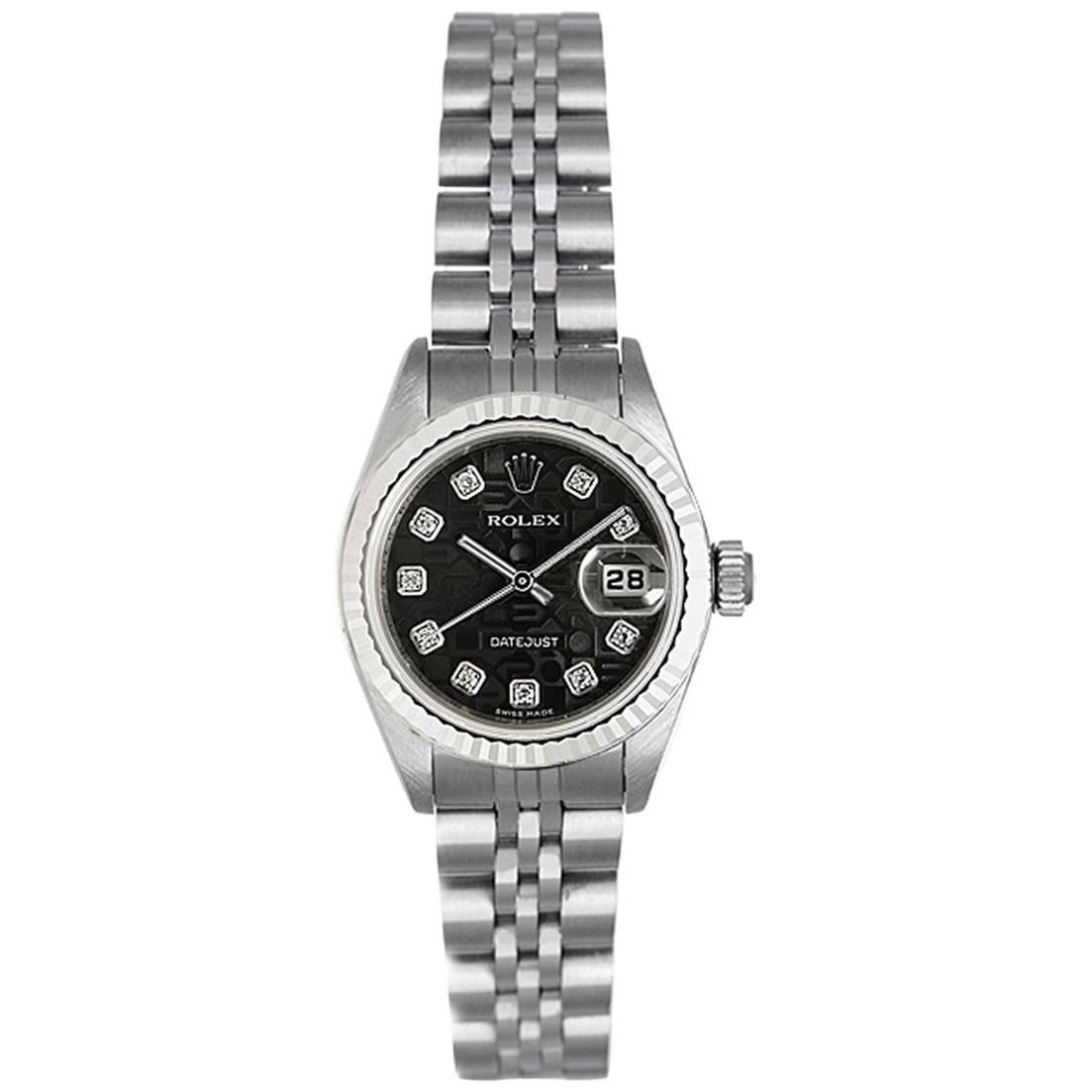Rolex Ladies White Gold Stainless Steel Diamond Datejust Automatic Wristwatch