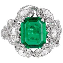 Untreated Colombian Emerald and Diamond Ring