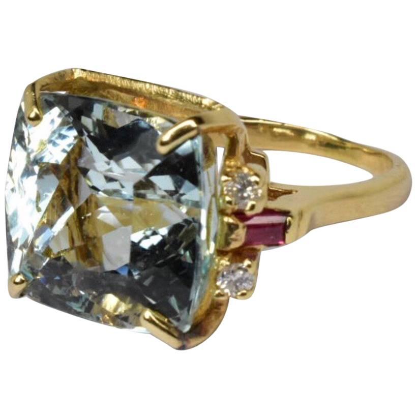 Aquamarine Diamond and Ruby Ring
