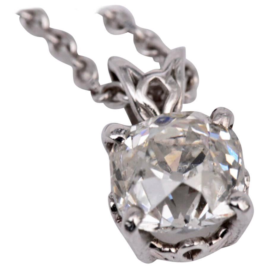 Old Mine Cut Diamond Pendant Necklace 2 Carat