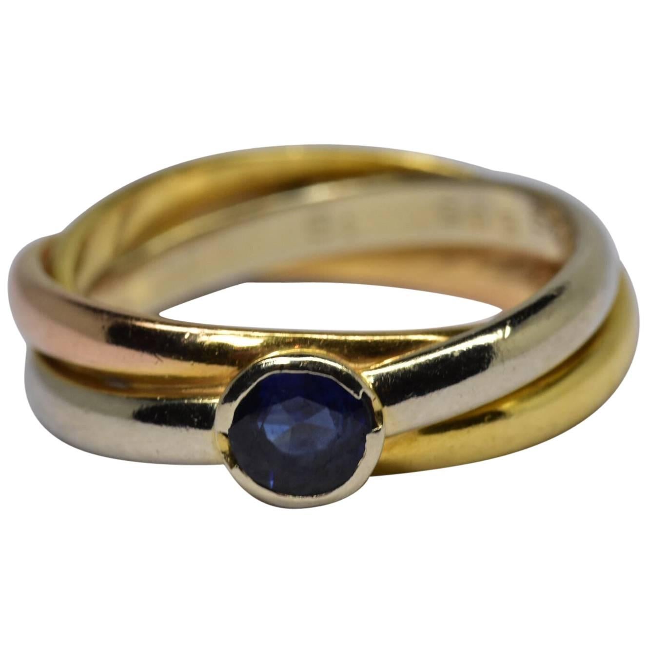 Cartier Sapphire Tri Color Ring For Sale