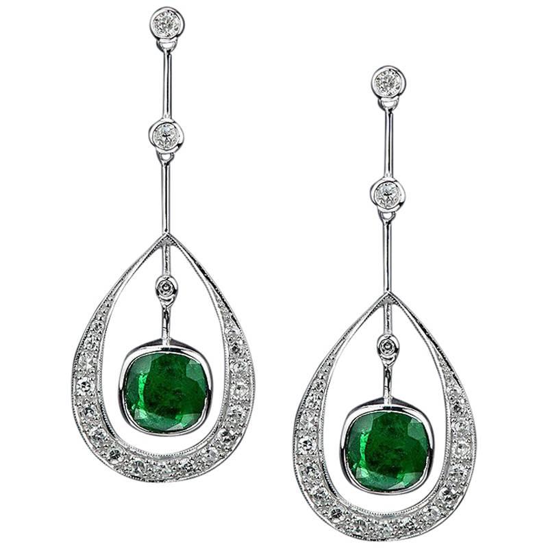 Zambian Emerald 4.28 Carat with Diamond White Gold Earrings