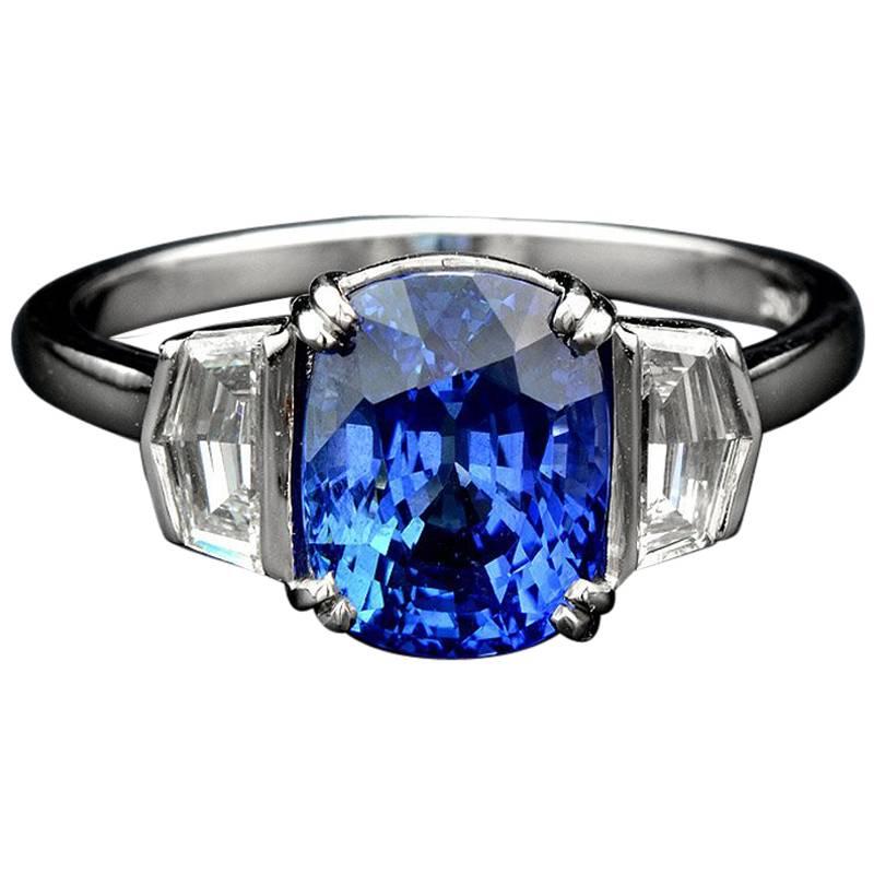 Certified 3.158 Carat Ceylon Sapphire Diamond Platinum Ring