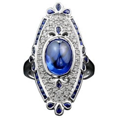 Ceylon Sapphire and Diamond 18 Karat White Gold Cocktail Ring