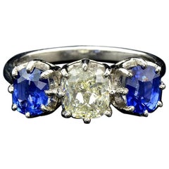 Fancy Diamond 1.12 Carat and Ceylon Sapphire Platinum Ring