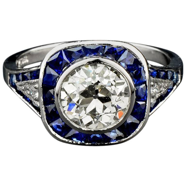 Certified 1.61 Carat Diamond Sapphire Platinum Engagement Ring