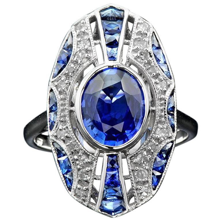 Art Deco Ceylon Sapphire Diamond Cocktail Ring