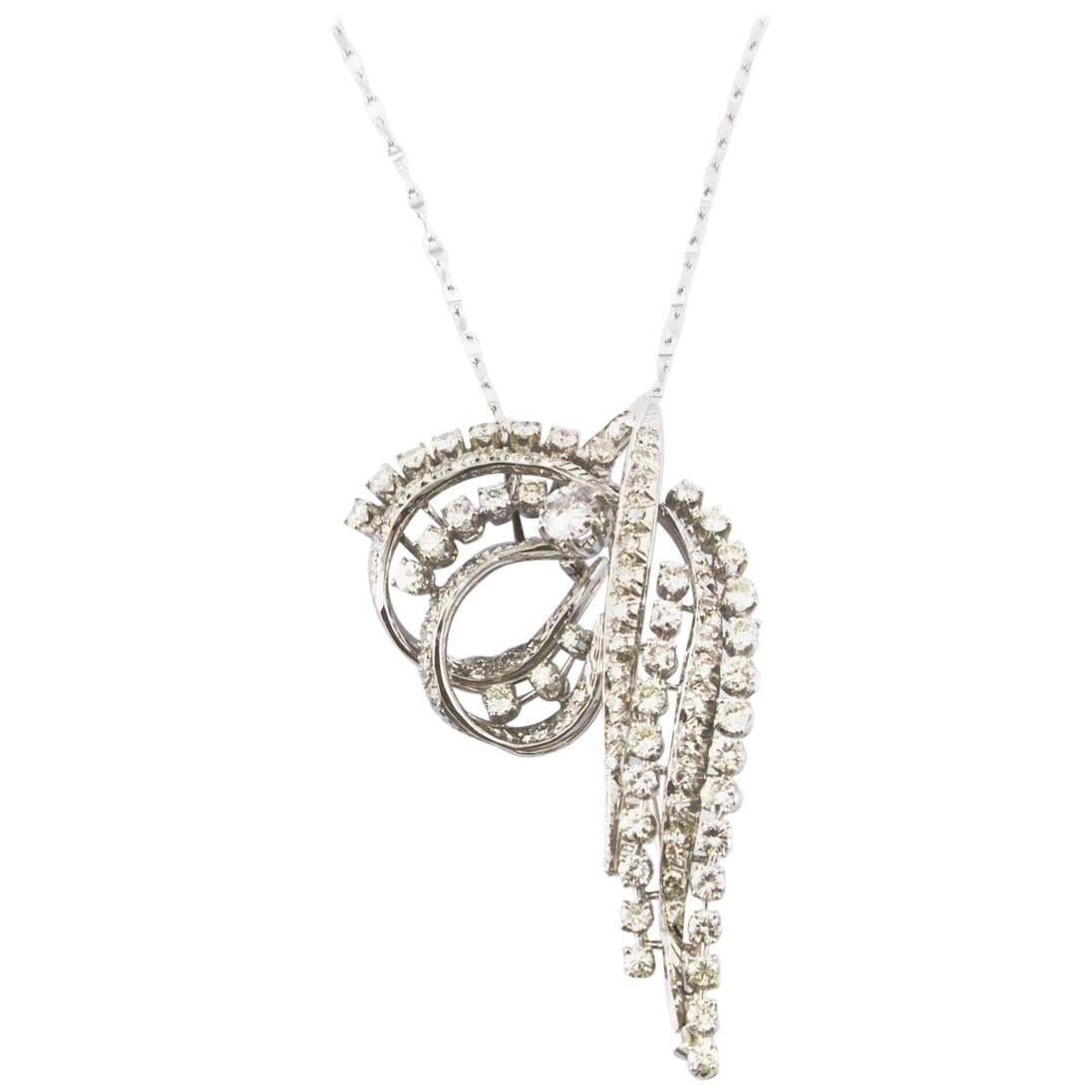 Sparkling Pendant Necklace/Brooch with Carat 2.50 Diamonds