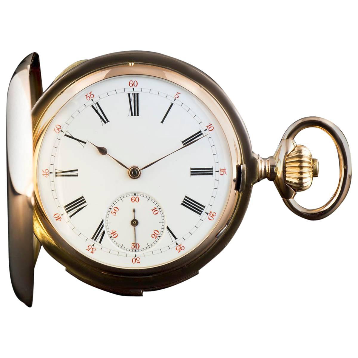 Rose Gold Minute Repeater Full Hunter Enamel Dial Manual Wind Pocket Watch