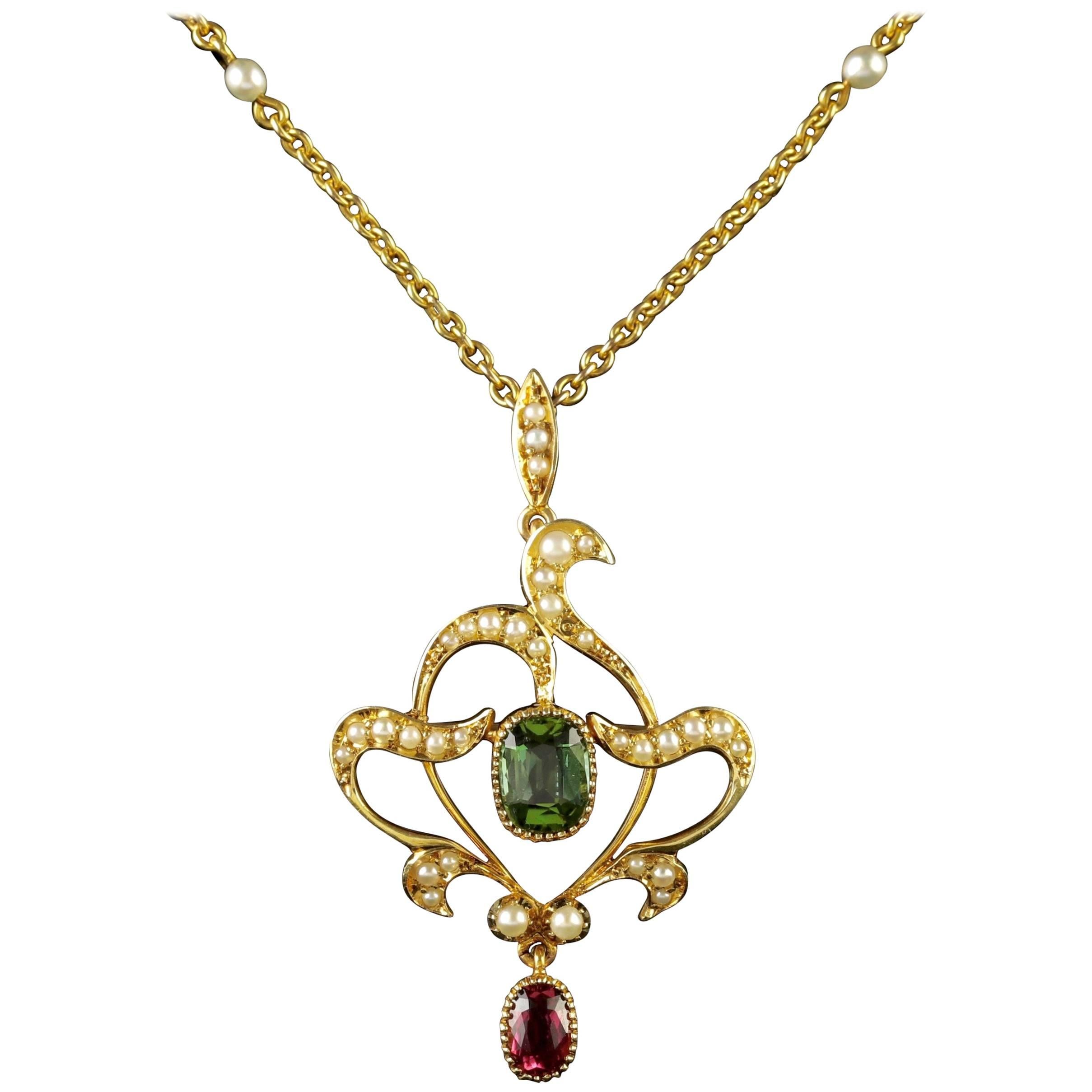 Antique Victorian 15 Carat Gold Suffragette Pearl Pendant Necklace