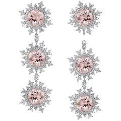 Nadine Aysoy 18 Karat White Gold and Pale Morganite Diamond Long Earrings