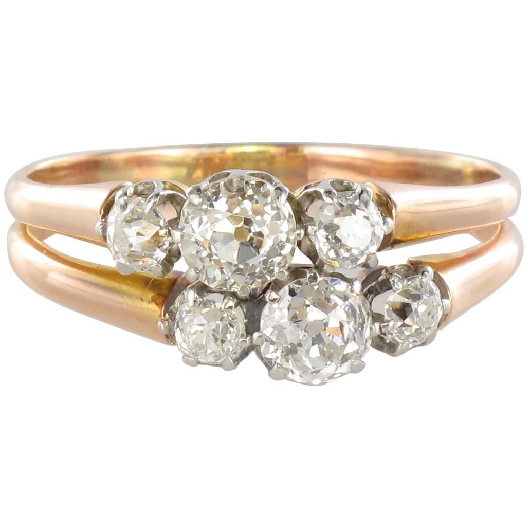 19th Century Platinum 18 Karats Rose Gold Diamond Ring