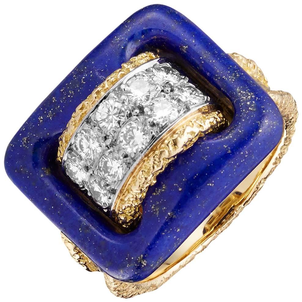 Van Cleef & Arpels Ring, Diamonds, Lapiz Lazuli, 18 Carat Gold For Sale