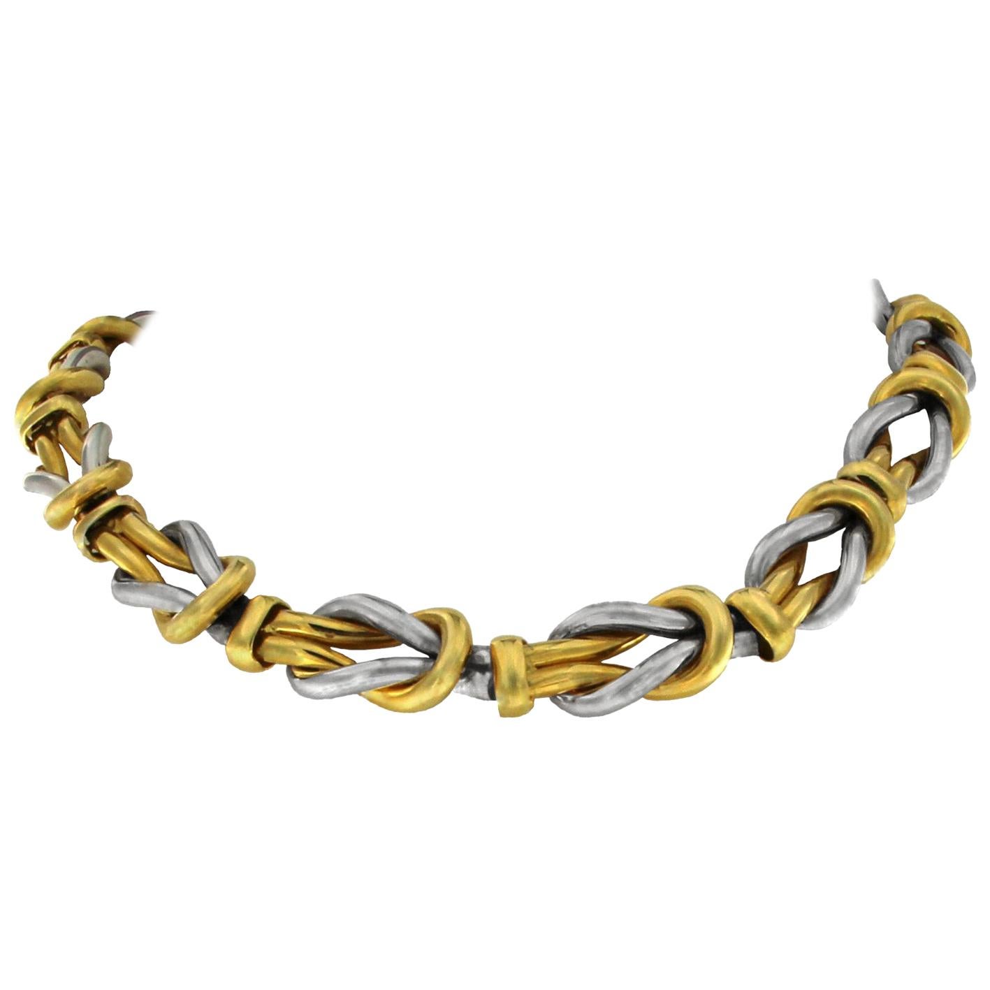 Gelbgold-Halskette mit doppeltem Knoten, 18 Karat im Angebot