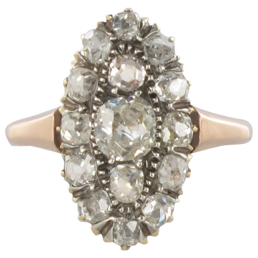 1850s 1 Carat Diamond 18 Karat Rose Gold Marquise Engagement Ring