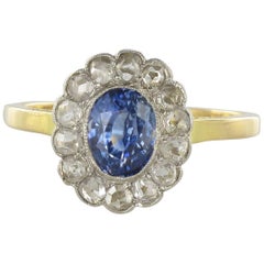 Antique French 19th Century Sapphire Diamonds Cluster Ring