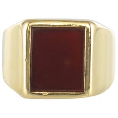 French 1900s Sardoine Yellow Gold Men's Signet Ring