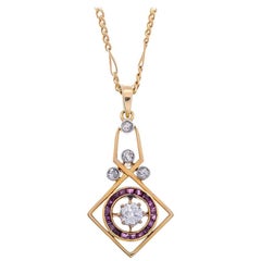 Antique Art Deco 18 Carat Gold 0.30 Carat Diamond and Ruby Pendant