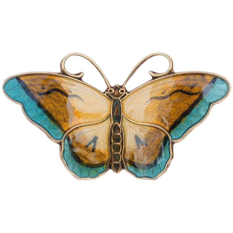 Early 20th Century Norwegian Hroar Prydz Sterling Silver Enamel Butterfly Brooch