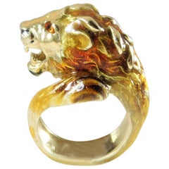 Vintage 18 Karat Gold Italian Handcrafted Lion’s Head Ring