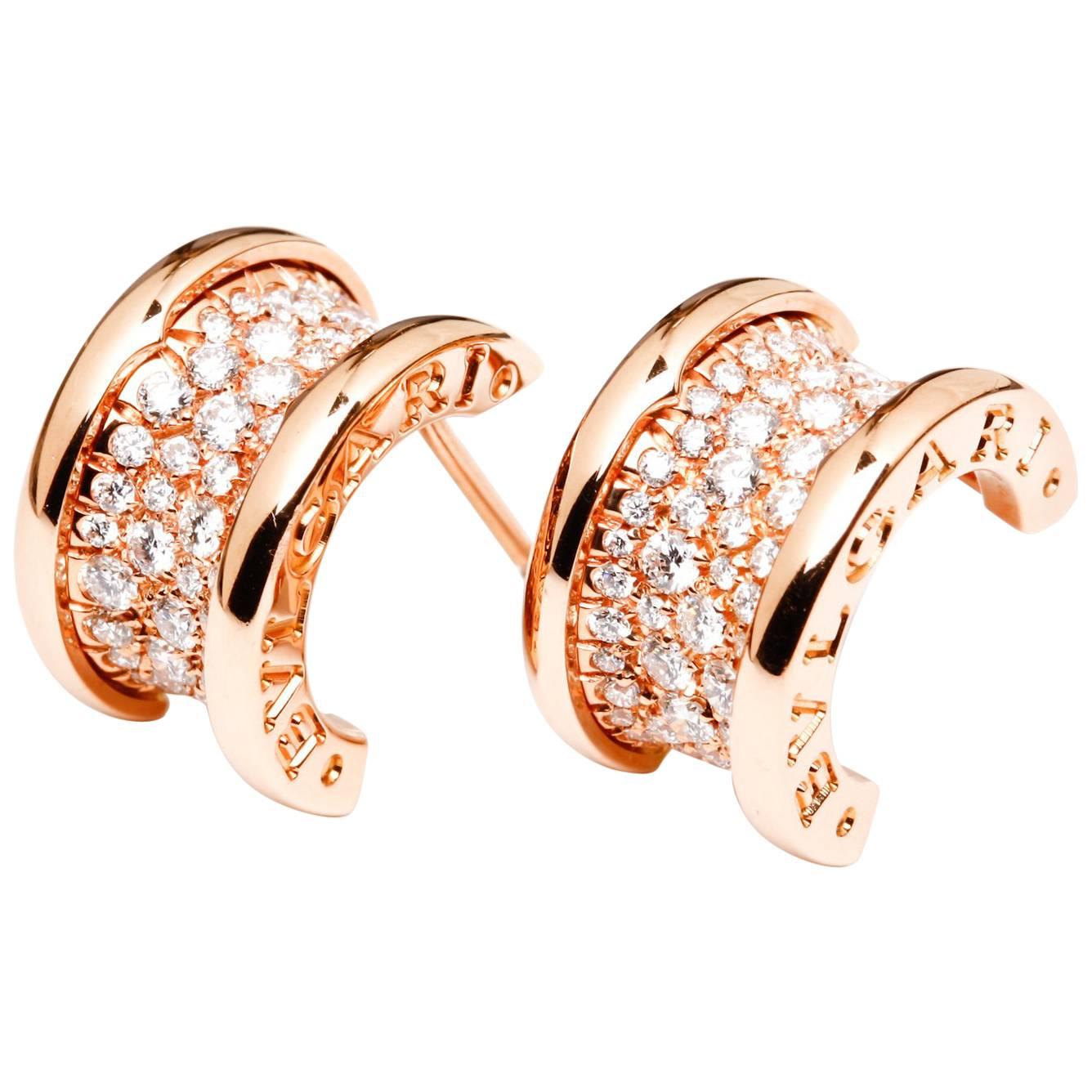 Bulgari Bvlgari B.Zero1 Earrings 18 Karat Rose Gold and 1.12 Carat Diamonds For Sale