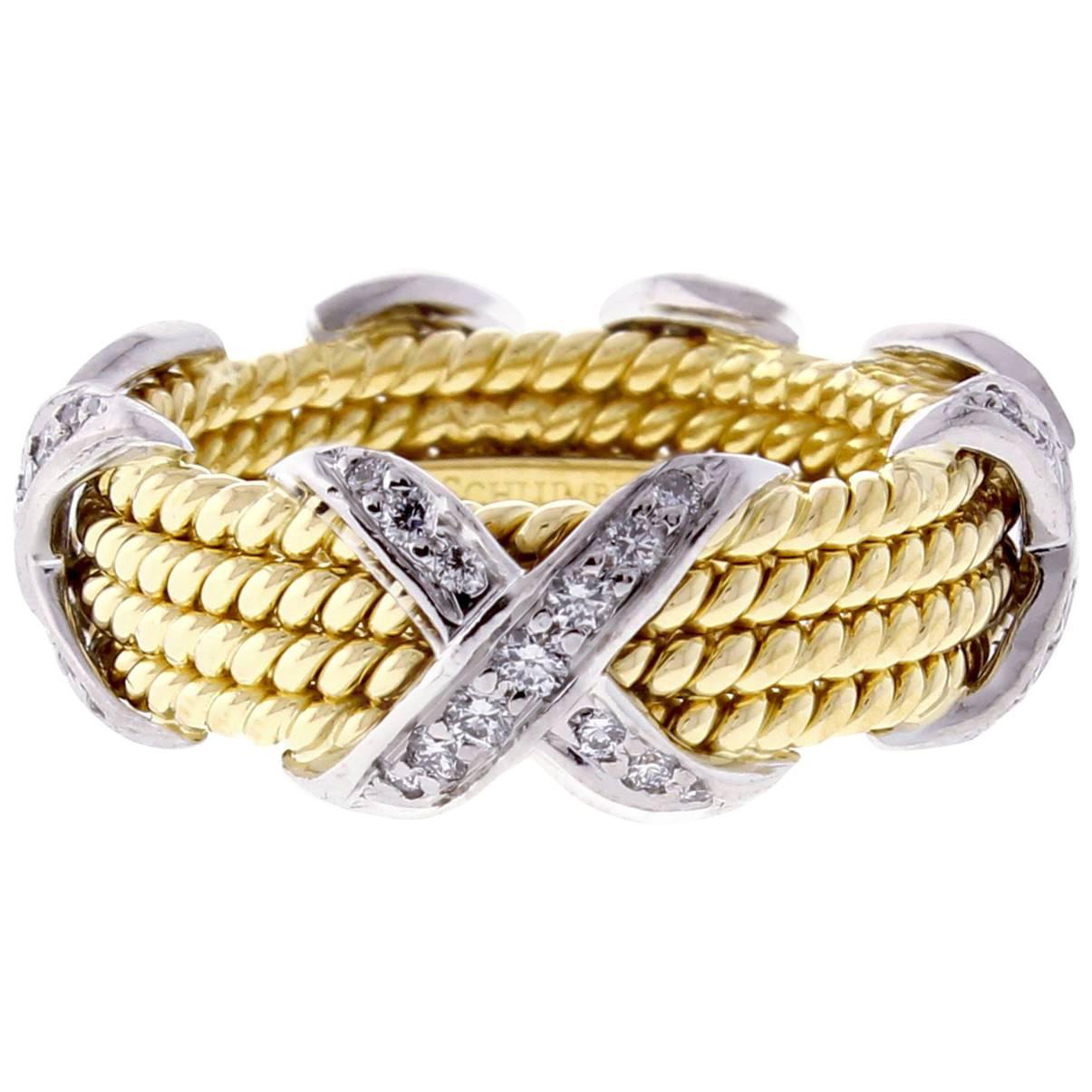 Tiffany & Co. Schlumberger Rope Four-Row Diamond X Ring