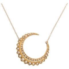Victorian Crescent Moon Necklace with Seed Pearls