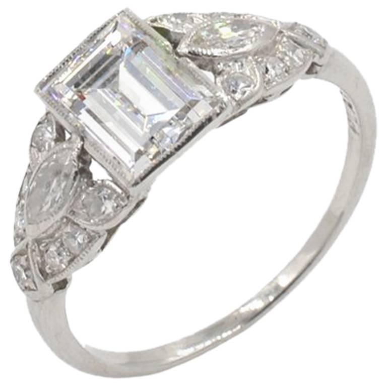GIA 0.94 Carat D-VS1 Emerald Cut Art Deco Engagement Ring