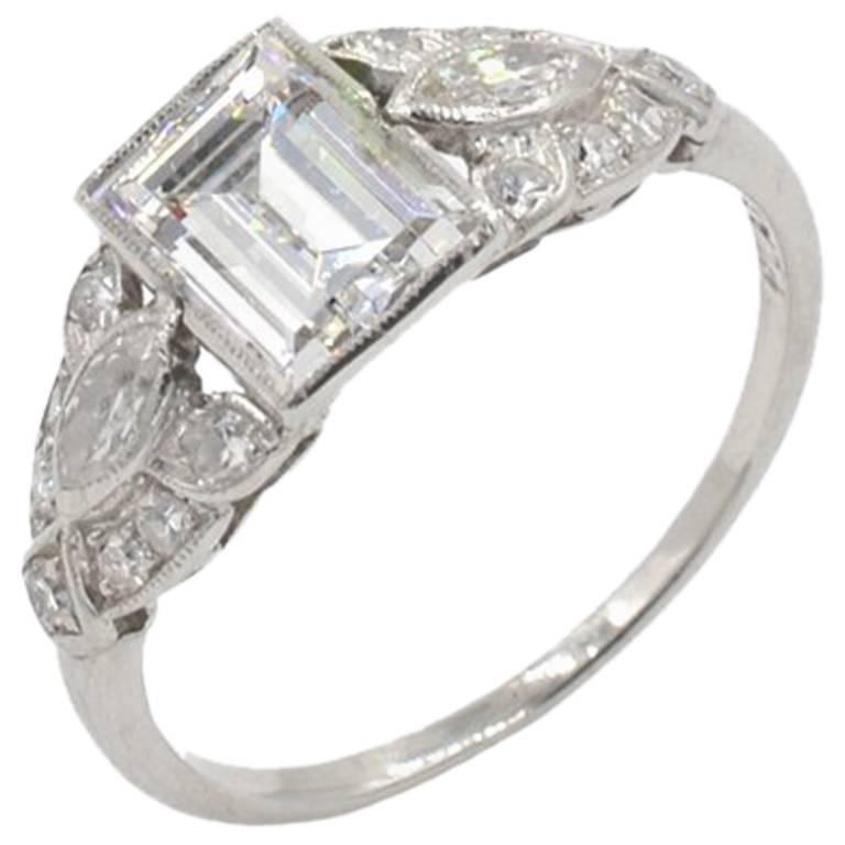 4.12 Carat GIA Emerald Cut Art Deco Diamond Engagement Ring For Sale at