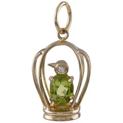 Gold and Peridot Penguin in a Cage Charm