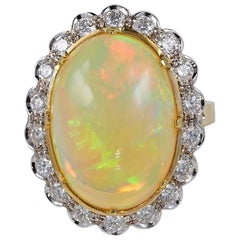 10.0 Carat Natural Opal 1.10 Carat G VVS Diamond Vintage Ring