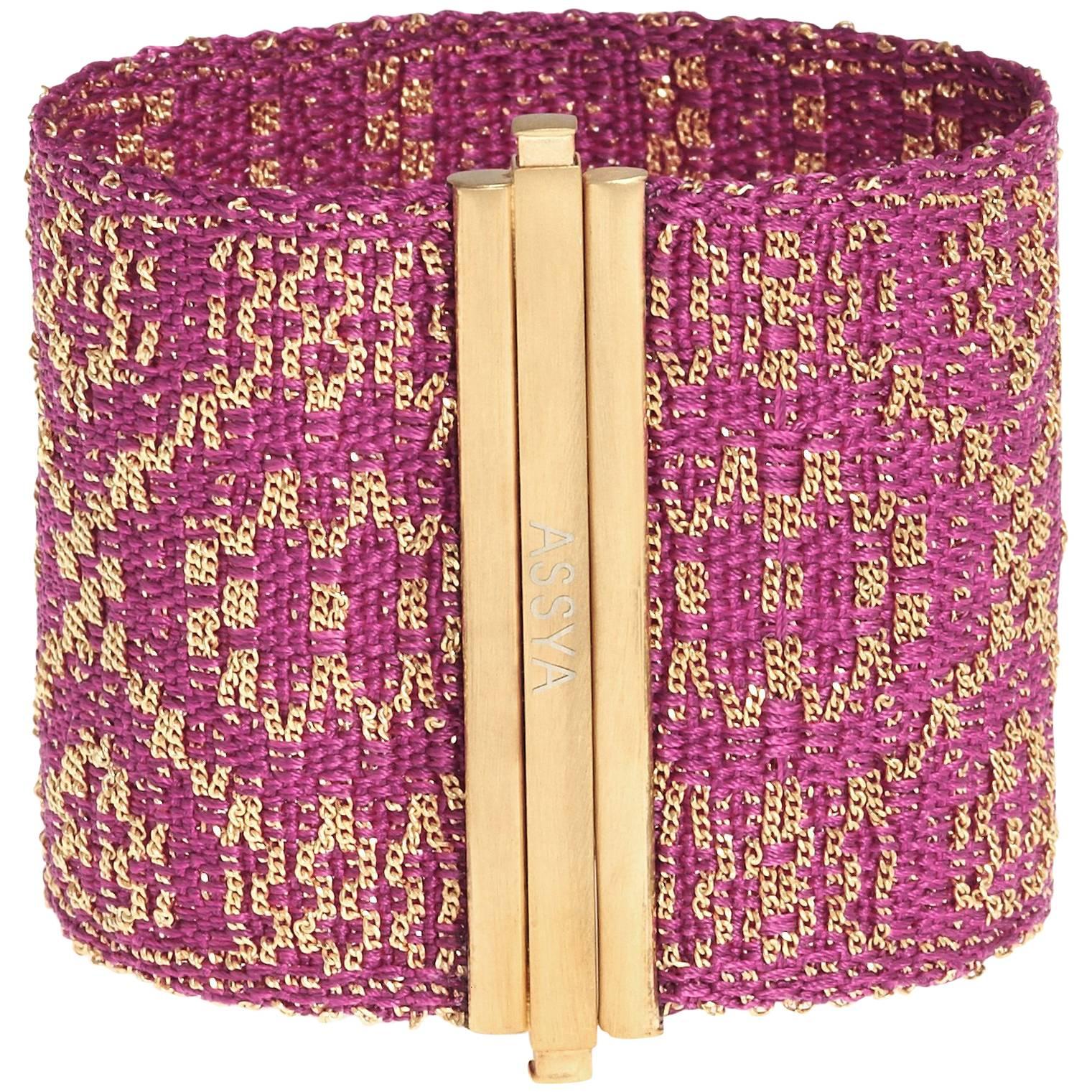 Assya London Fuscia Pink Silk Woven Cuff Bracelet For Sale