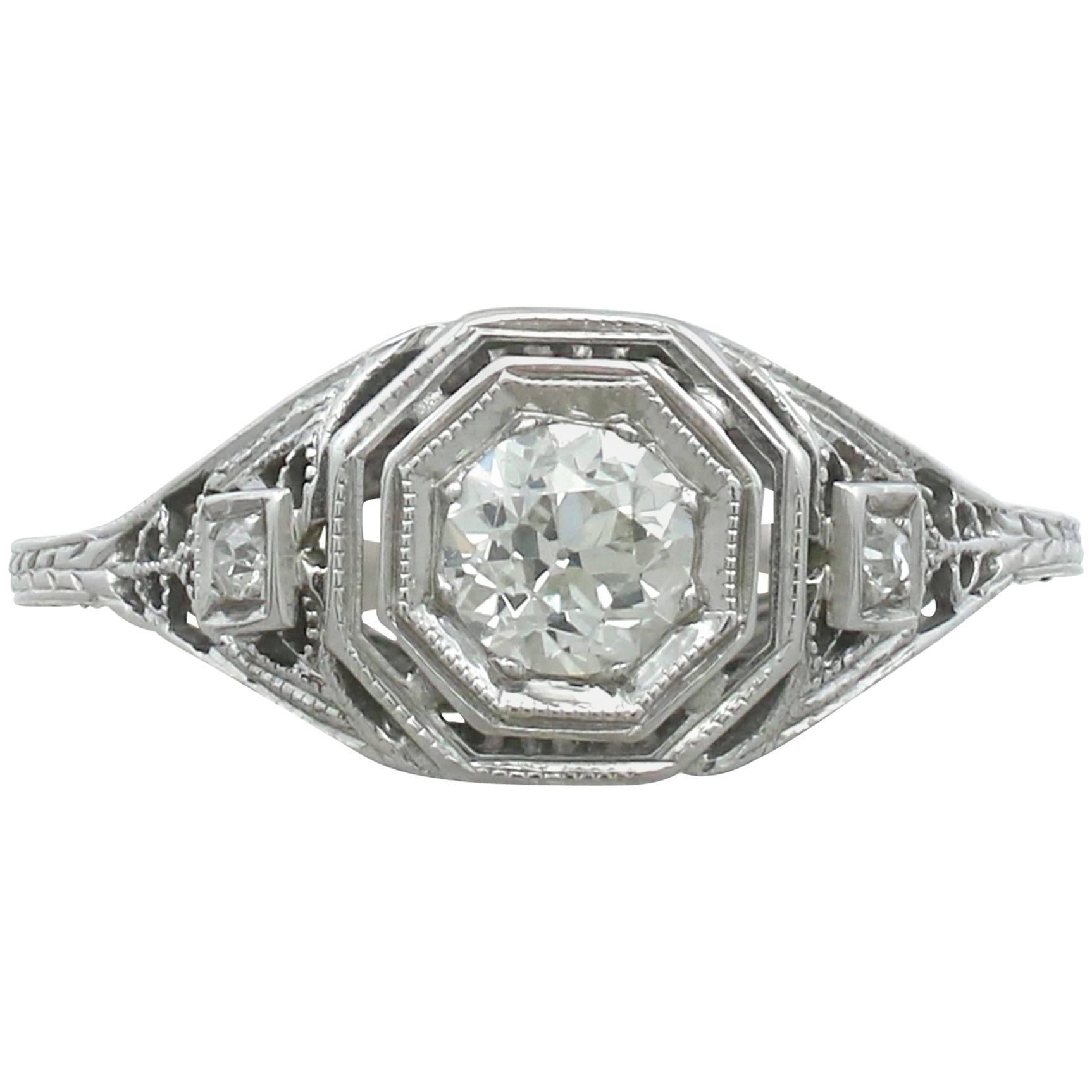 Antique 1920s Diamond and White Gold Solitaire Ring