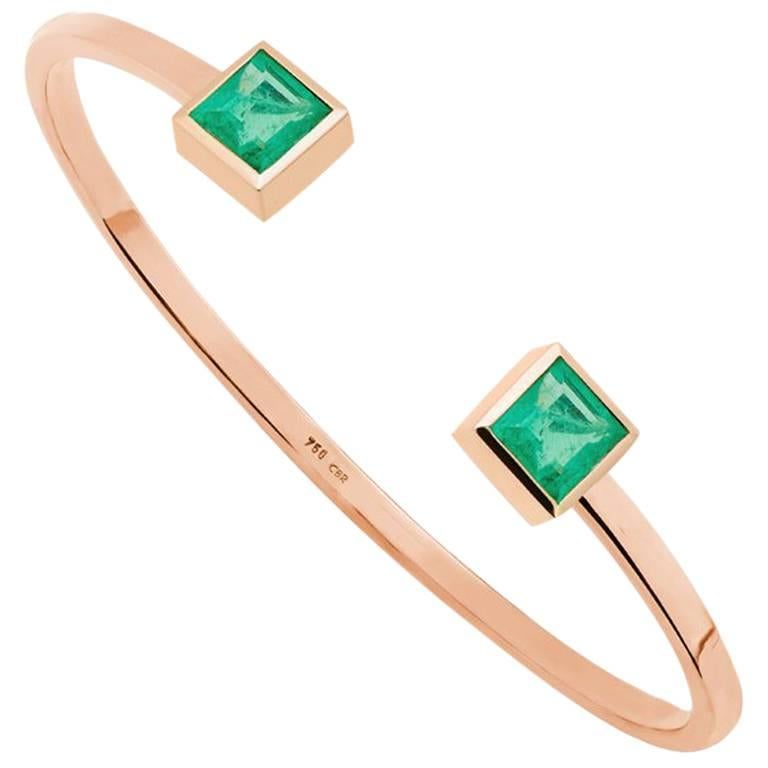 Certified 6.1 Carat Emeralds Rose Gold Bangle Bracelet
