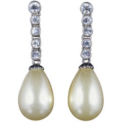 Antique Art Deco Long Silver Paste Pearl Earrings