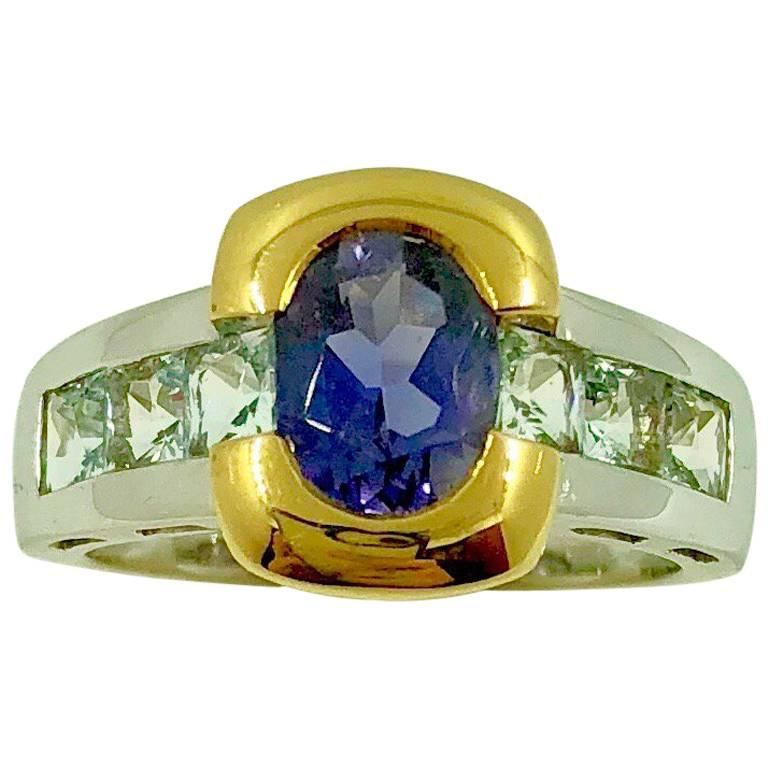Iolite Aquamarine Gold Ring