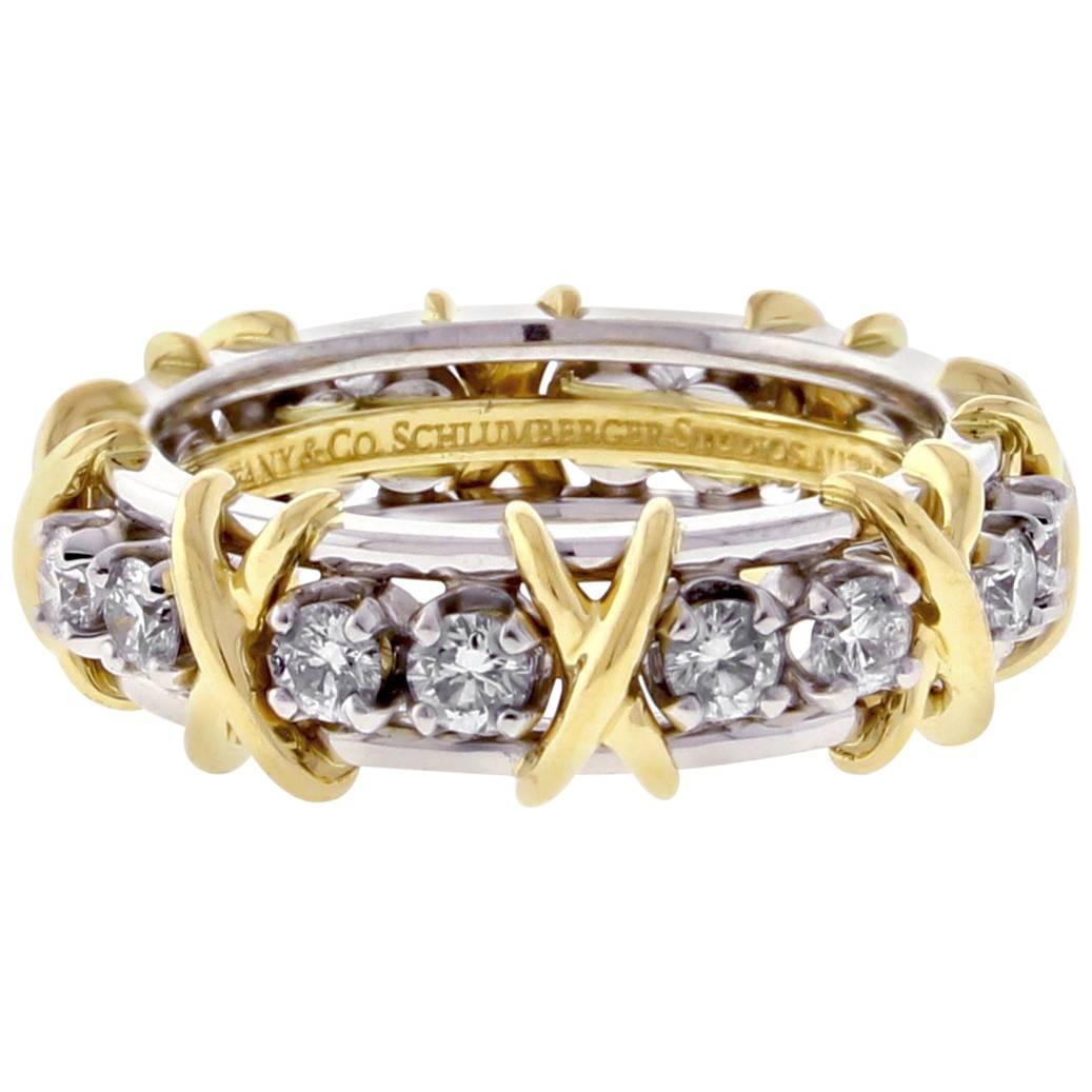 Tiffany & Co. Schlumberger 16-Stone Diamond Gold X Ring